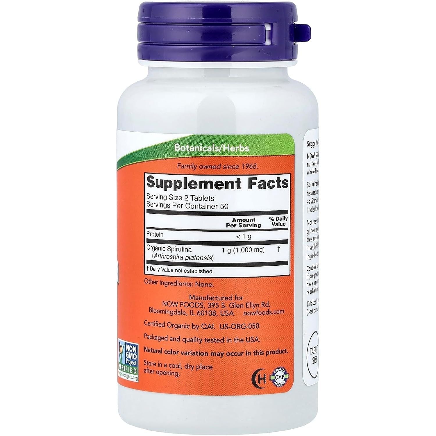 Spirulina 500 Certificata Organic pentru Vitalitate si Suport Imunitar - NOW Foods - 500 mg - 100 tablete - Protein4Life
