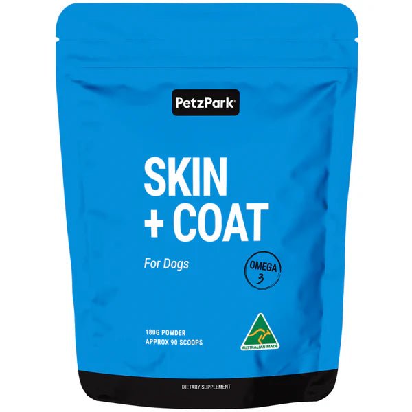 Supliment pentru Piele si Blana Sanatoasa la Caini - Skin + Coat pentru Piele Sensibila si Blana Stralucitoare - PetzPark Australia - 90 grame - Protein4Life