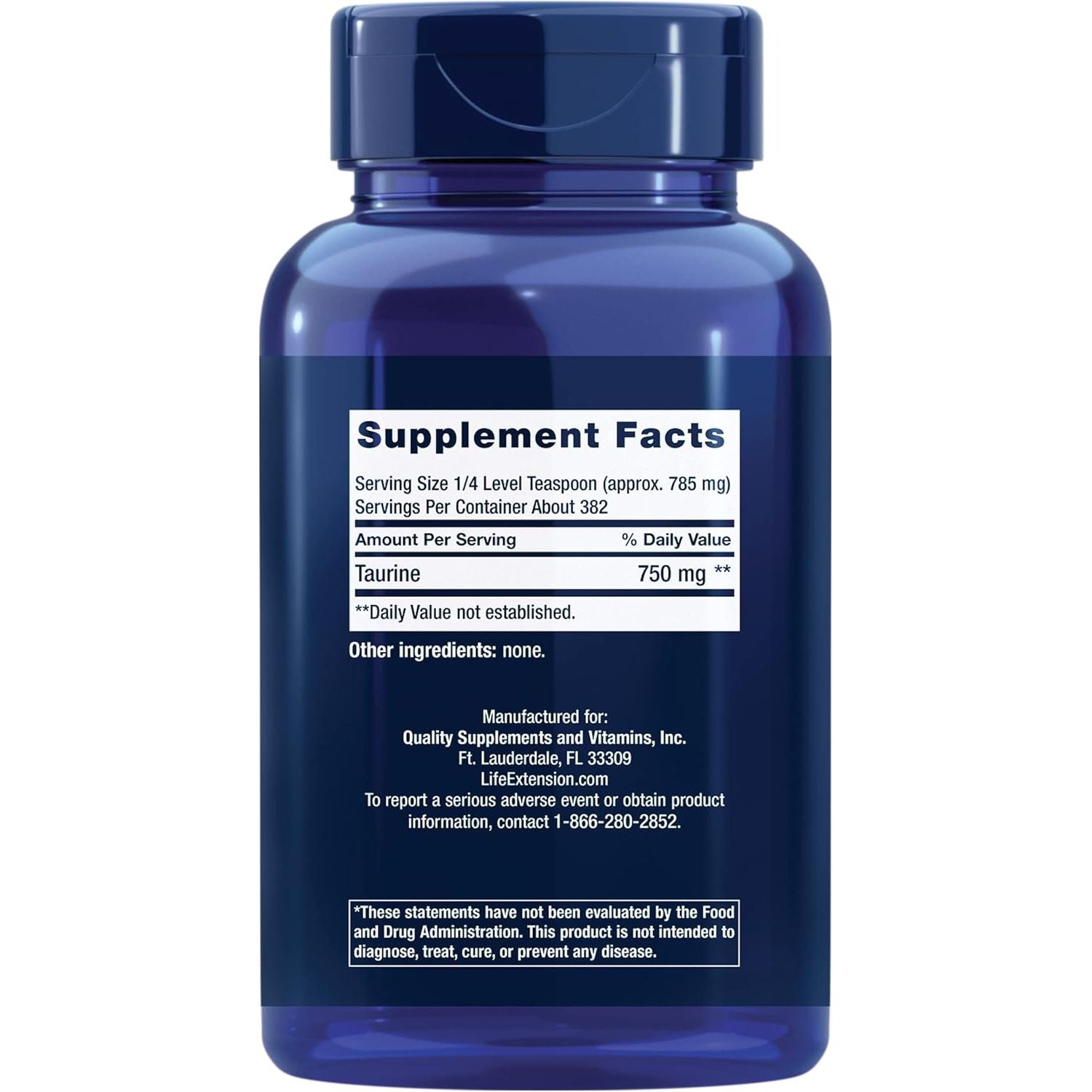 Taurina Pudra pentru Sistem Nervos si Sanatatea Inimii – Life Extension - 300 grame - Protein4Life