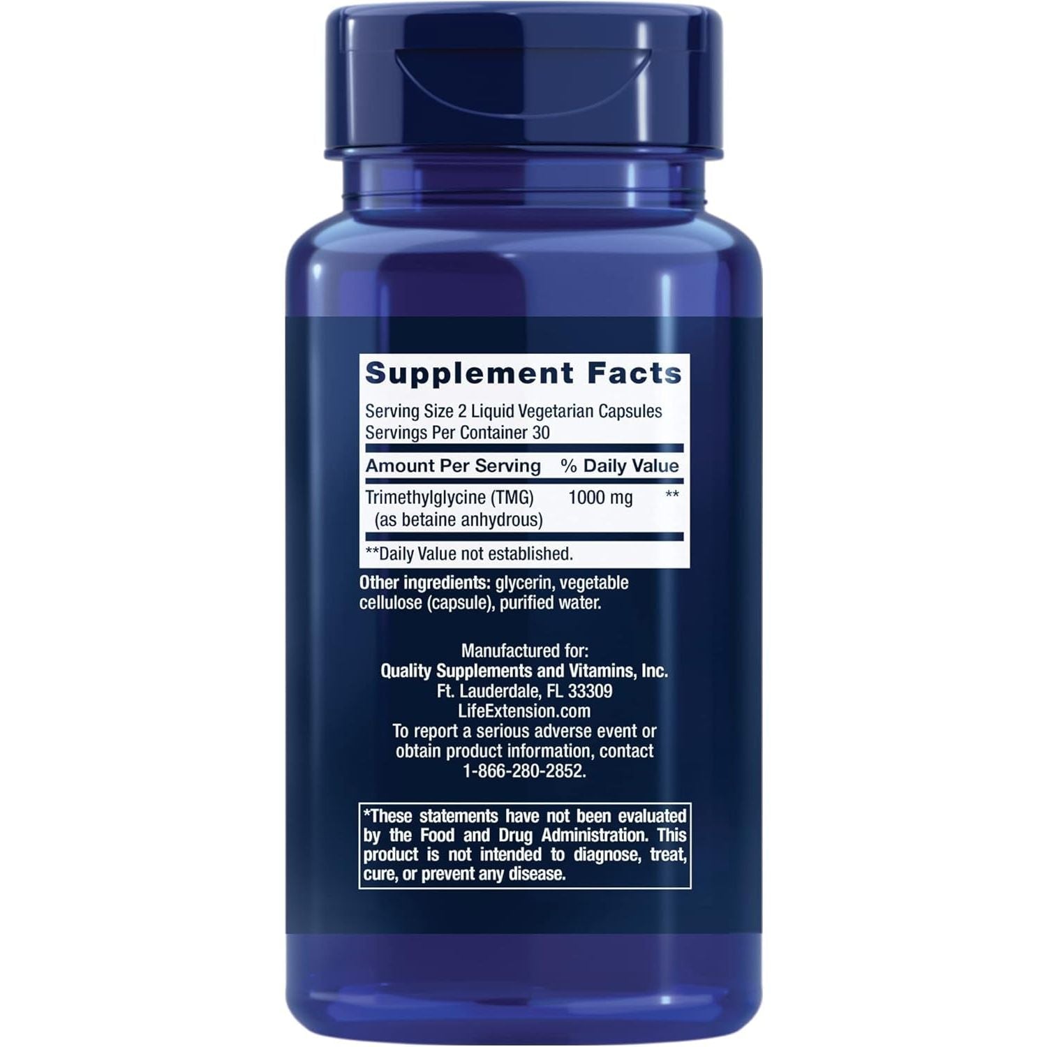 Trimetilglicina Capsule pentru Homocisteina si Sistem Cardiovascular - Life Extension - 60 capsule - Protein4Life