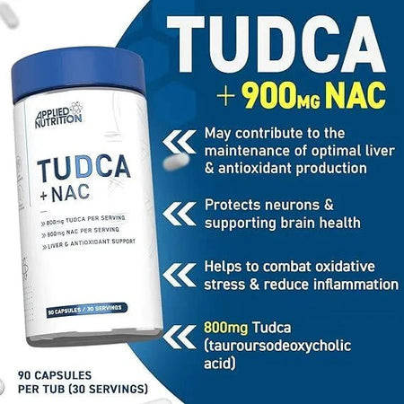 TUDCA + NAC - Acid Tauroursodeoxicolic cu NAcetilCisteina - Applied Nutrition - 90 capsule - Protein4Life