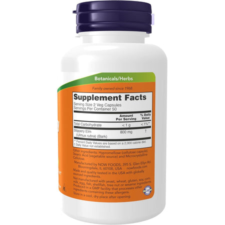 Ulm Alunecos - Slippery Elm - NOW Foods - 400 mg - 100 capsule - Protein4Life