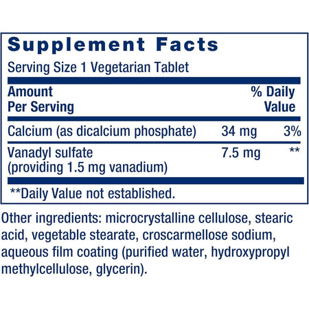Vanadiu Vanadyl Sulfate 7.5 mg pentru Metabolismul Glucozei, Functie Hormonala si Sensibilitate la Insulina - Life Extension - 100 capsule - Protein4Life