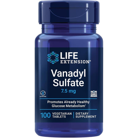 Vanadiu Vanadyl Sulfate 7.5 mg pentru Metabolismul Glucozei, Functie Hormonala si Sensibilitate la Insulina - Life Extension - 100 capsule - Protein4Life