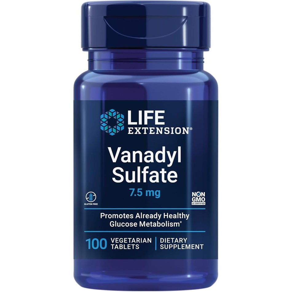 Vanadiu Vanadyl Sulfate 7.5 mg pentru Metabolismul Glucozei, Functie Hormonala si Sensibilitate la Insulina - Life Extension - 100 capsule - Protein4Life
