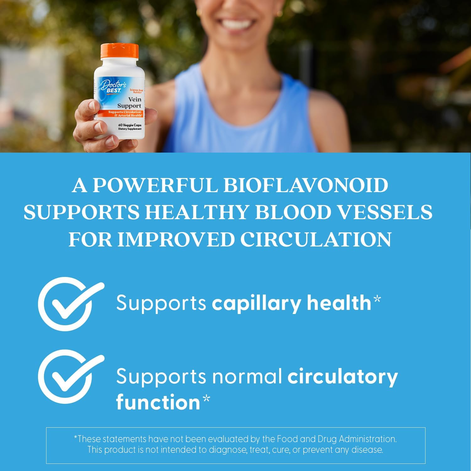 Vein Support pentru Circulatia Picioarelor cu Diosmina, Hesperidina si MenaQ7 Vitamina K2 - Doctor's Best - 60 Capsule - Protein4Life