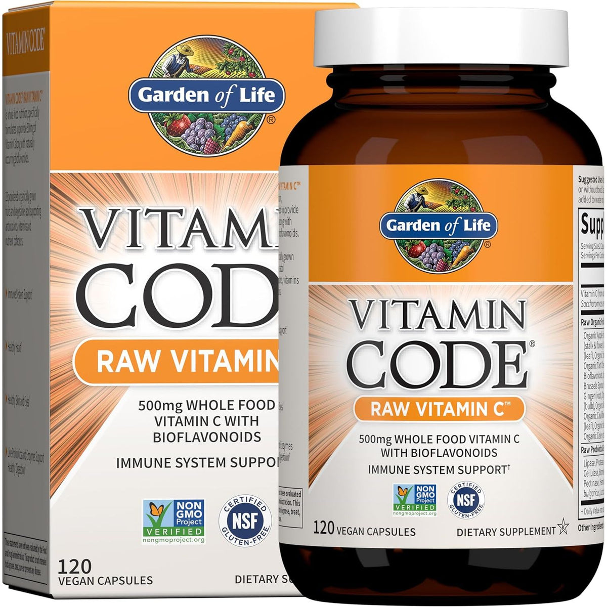 Vitamin Code Raw Vitamin C - Garden of Life - 500 mg - 120 capsule - Protein4Life