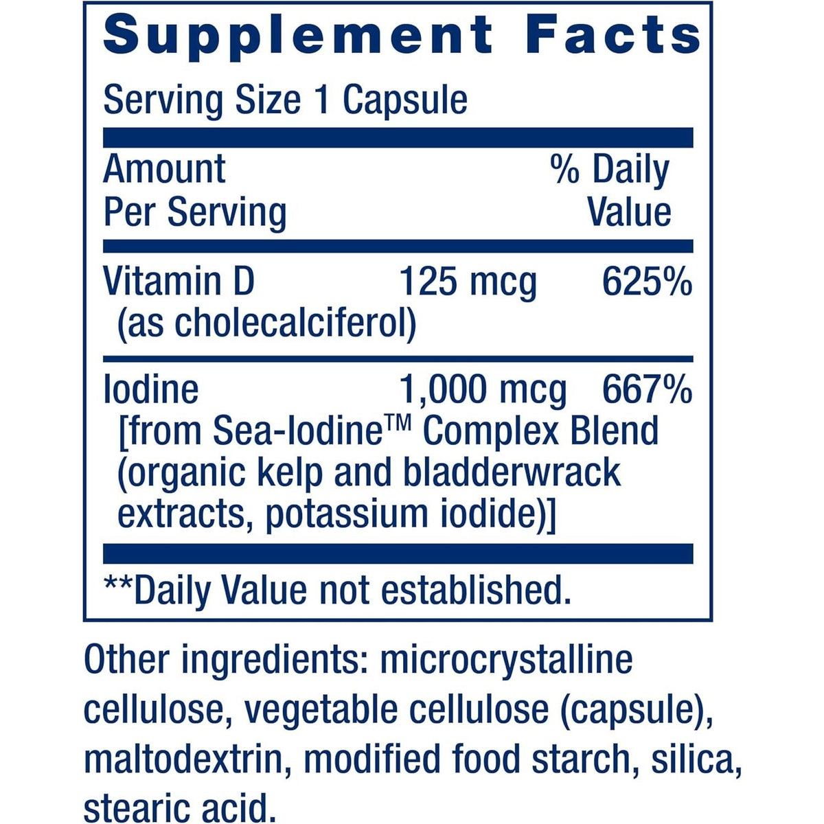 Vitamina D3 5000 IU cu Iod Marin - Suport pentru Imunitate si Tiroida - Life Extension - 60 capsule - Protein4Life
