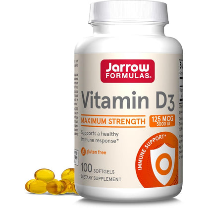 Vitamina D3 5000 UI pentru Imunitate, Oase Puternice si Metabolismul Calciului - Jarrow Formulas - 100 capsule - Protein4Life