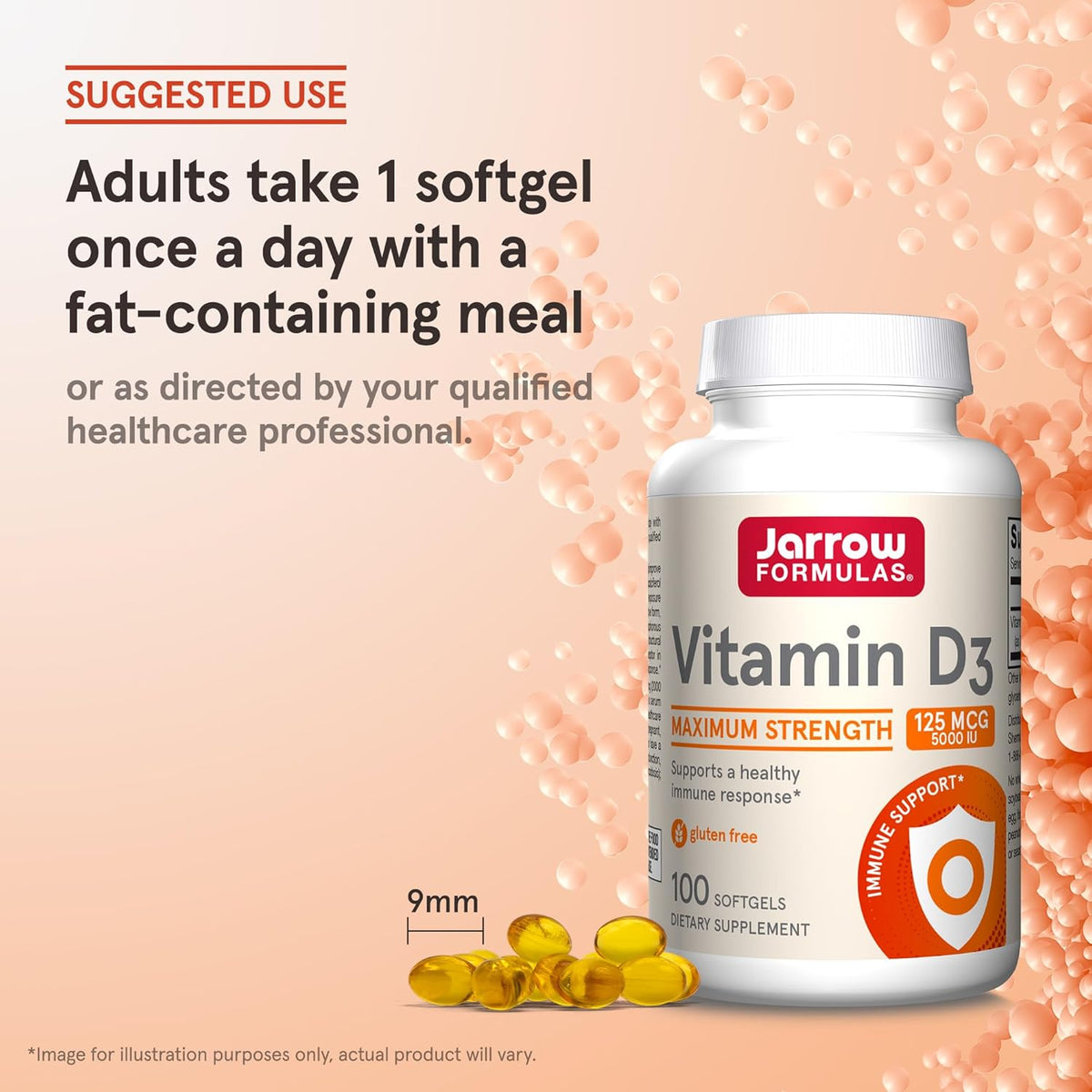 Vitamina D3 5000 UI pentru Imunitate, Oase Puternice si Metabolismul Calciului - Jarrow Formulas - 100 capsule - Protein4Life
