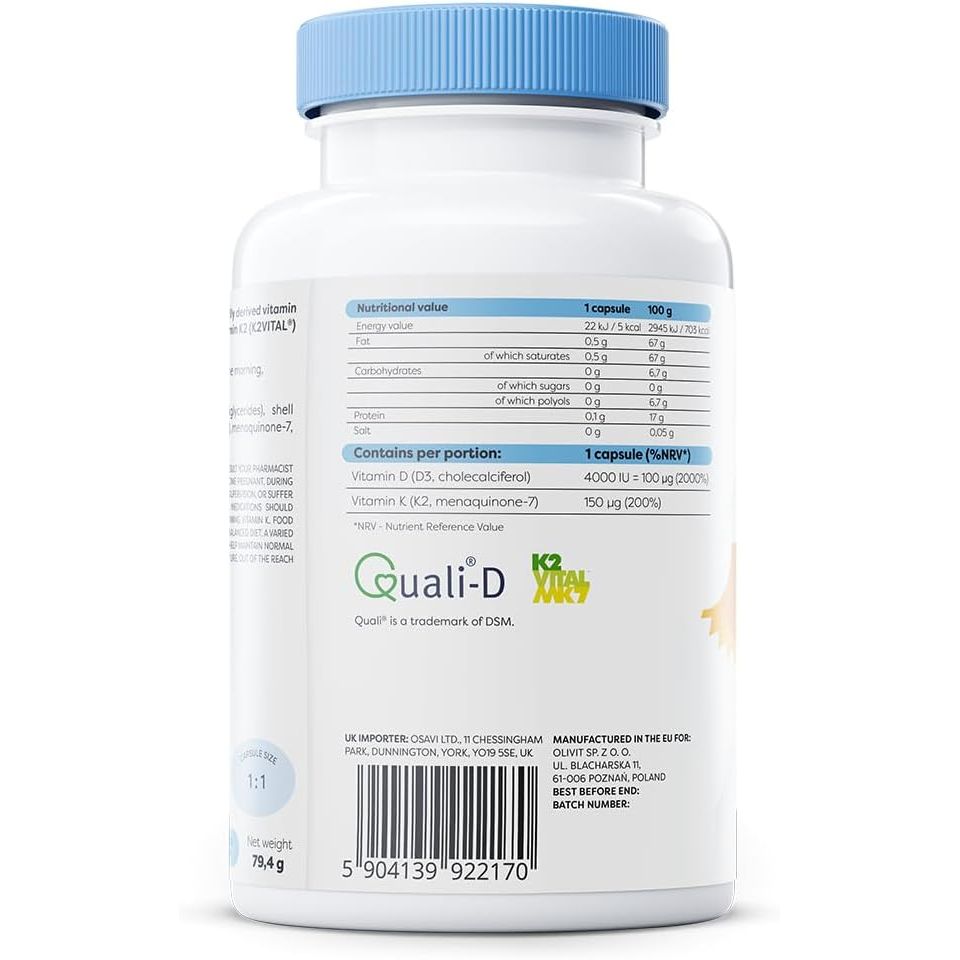 Vitamina D3 cu K2 - Osavi - 4000 IU, 150 mcg - 120 capsule moi - Protein4Life