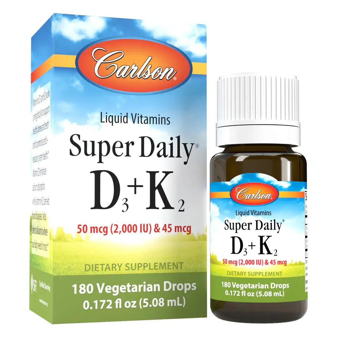 Vitamina D3 cu K2 Picături - 2000 UI D3 și 45 mcg K2 MK-7 în Ulei MCT | Carlson Super Daily - Protein4Life