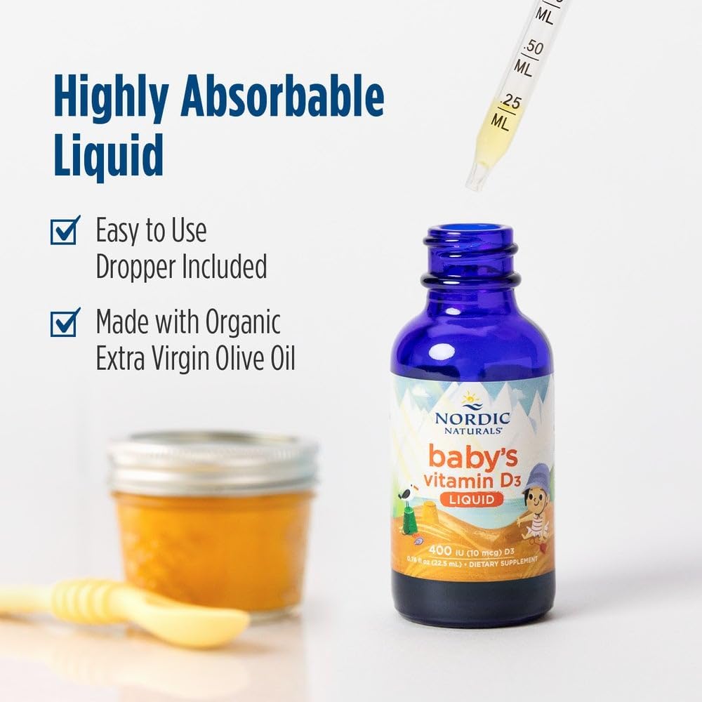 Vitamina D3 Lichida pentru Bebelusi 400 UI - Picaturi Vitamina D Copii - Nordic Naturals - 22.5 ml - Protein4Life