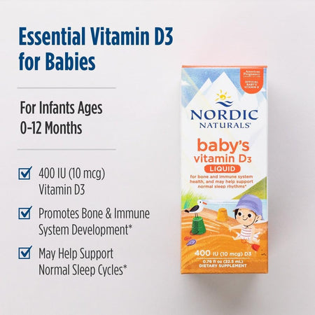 Vitamina D3 Lichida pentru Bebelusi 400 UI - Picaturi Vitamina D Copii - Nordic Naturals - 22.5 ml - Protein4Life