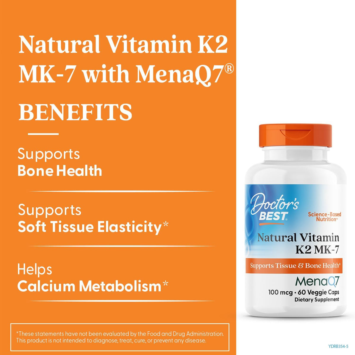 Vitamina K2 MK - 7 MenaQ7 pentru Oase, Artere si Metabolismul Calciului - Doctor's Best - 100 mcg - 60 Capsule - Protein4Life