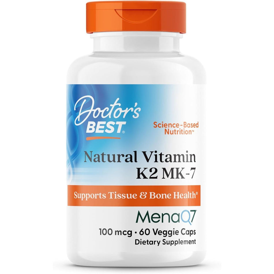 Vitamina K2 MK - 7 MenaQ7 pentru Oase, Artere si Metabolismul Calciului - Doctor's Best - 100 mcg - 60 Capsule - Protein4Life
