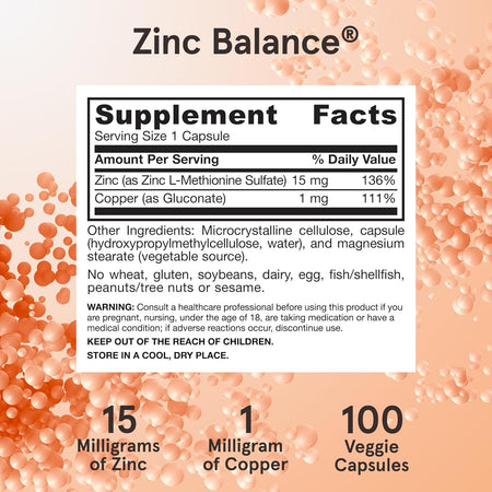 Zinc Balance cu Cupru pentru Sistem Imunitar si Sanatatea Pielii - Jarrow Formulas - 100 capsule - Protein4Life