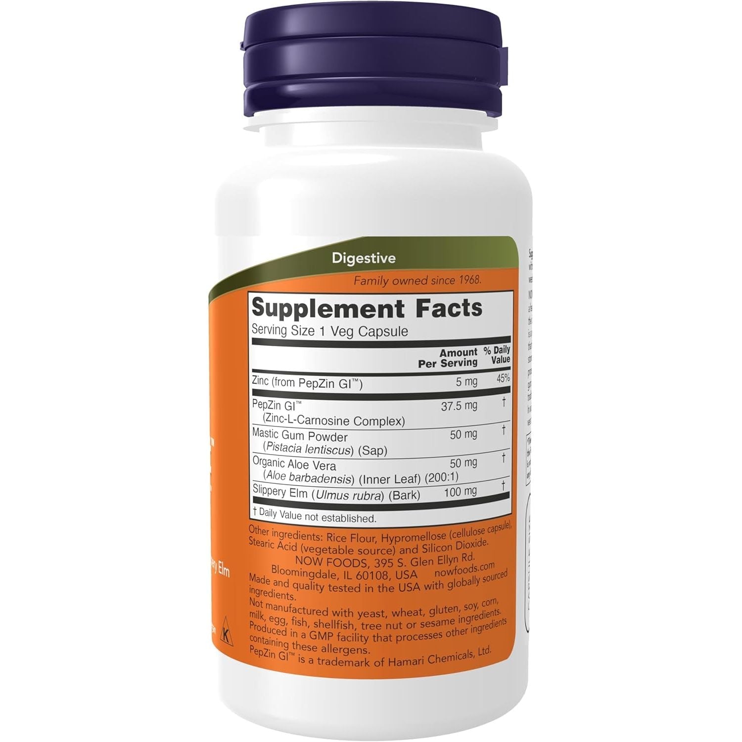 Zinc Carnosina cu PepZin GI pentru Confort Gastric si Mucoasa Stomacului - NOW Foods - 60 capsule - Protein4Life