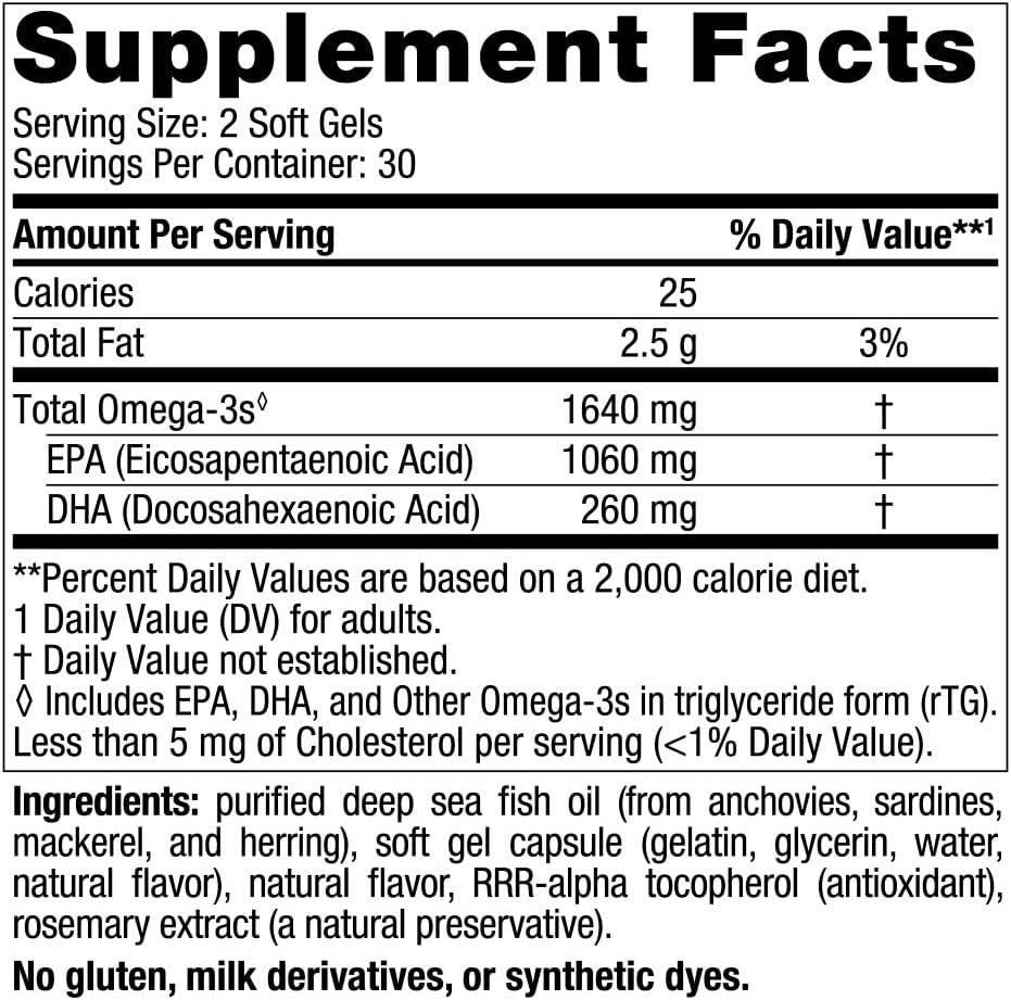 Omega 3 Xtra EPA 1640mg, EPA Xtra Fish Oil, 1640mg Lemon, 60 capsule, Nordic Naturals