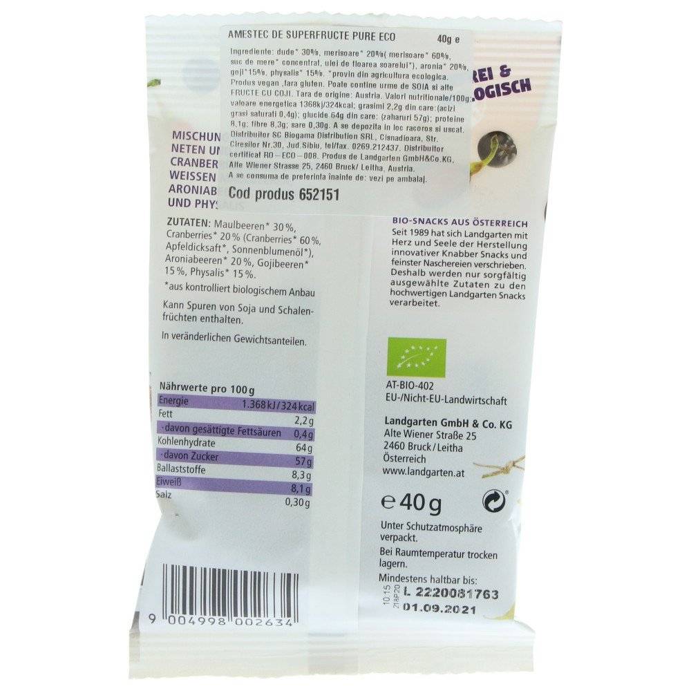 Amestec de superfructe pure, fara gluten bio Landgarten, 40g