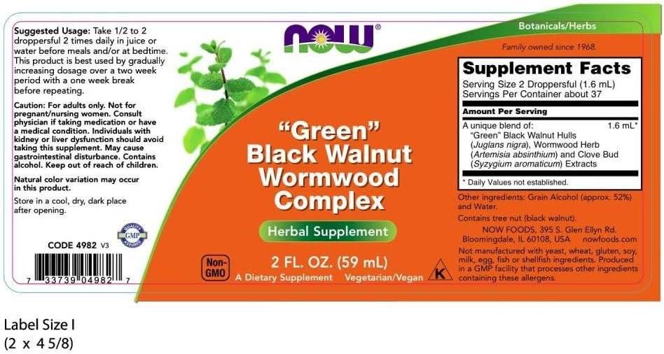 Antiparazitar Green Black Walnut Wormwood Complex 59 ml,  NOW Foods