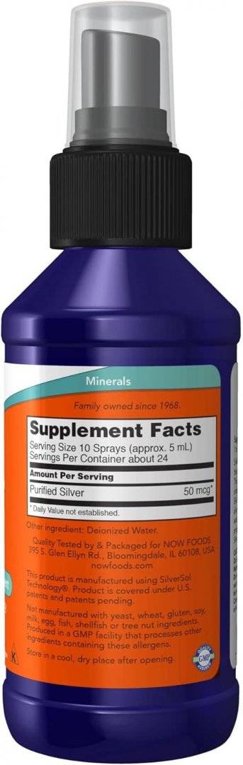 Argint Elementar SilverSol, 10 ppm, 118 ml, Now Foods