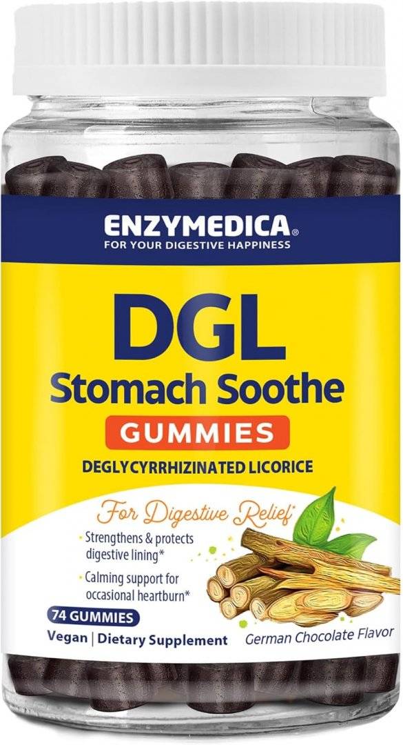 Arsuri Stomac, 74 Tablete Gumate Lemn Dulce, Aroma Naturala de Ciocolata Germana, DGL, Enzymedica