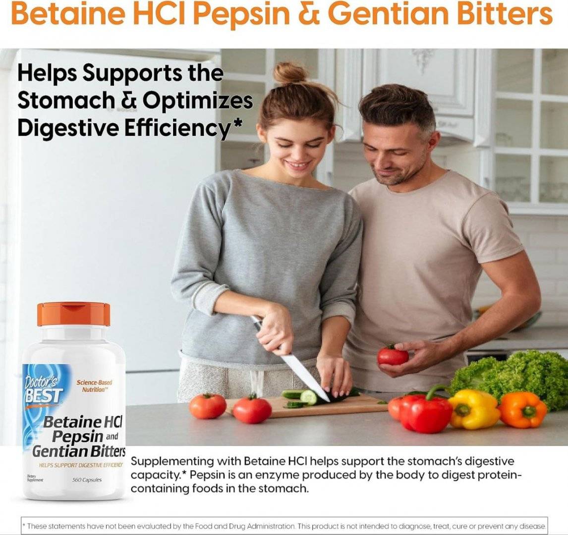 Betaina HCL Pepsina si Gentian Bitters, 360 capsule, Doctor's Best