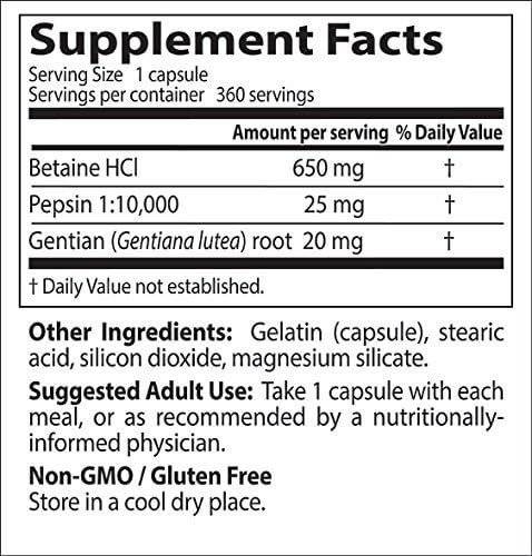 Betaina HCL Pepsina si Gentian Bitters, 360 capsule, Doctor's Best