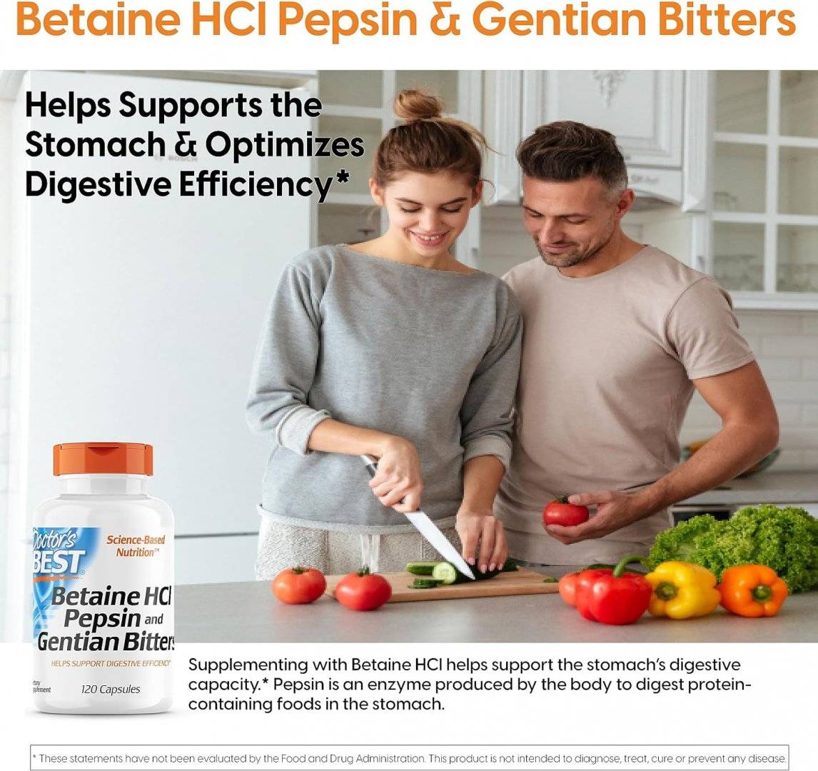 Betaina HCL Pepsina si Gentian Bitters, 120 capsule, Doctor's Best