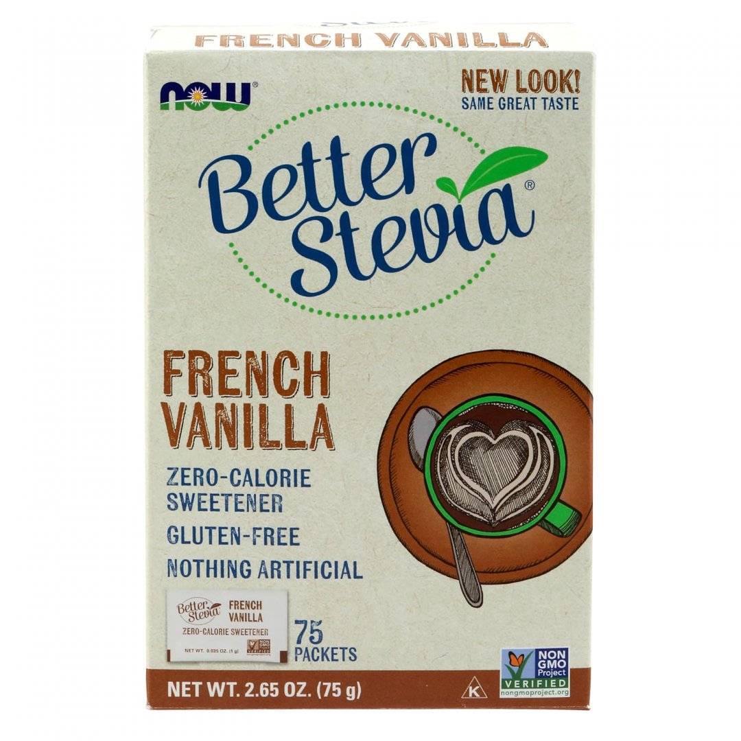Better Stevia Packets, French Vanilla, 75 plicuri, Now Foods