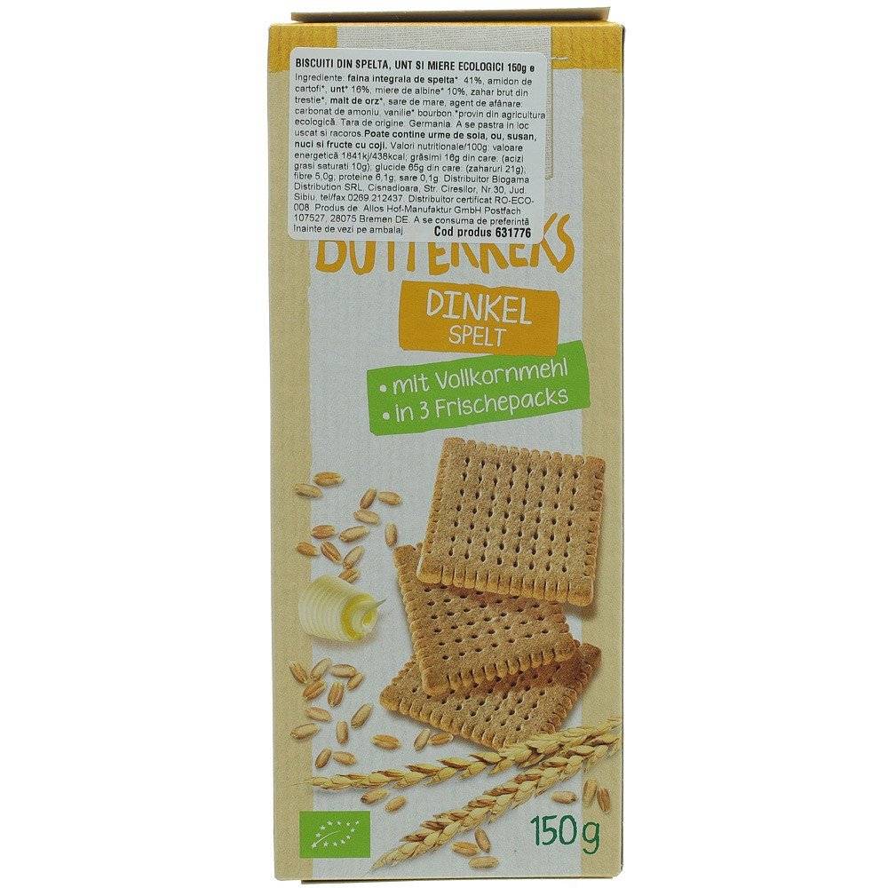 Biscuiti din spelta, unt si miere bio Allos, 150g