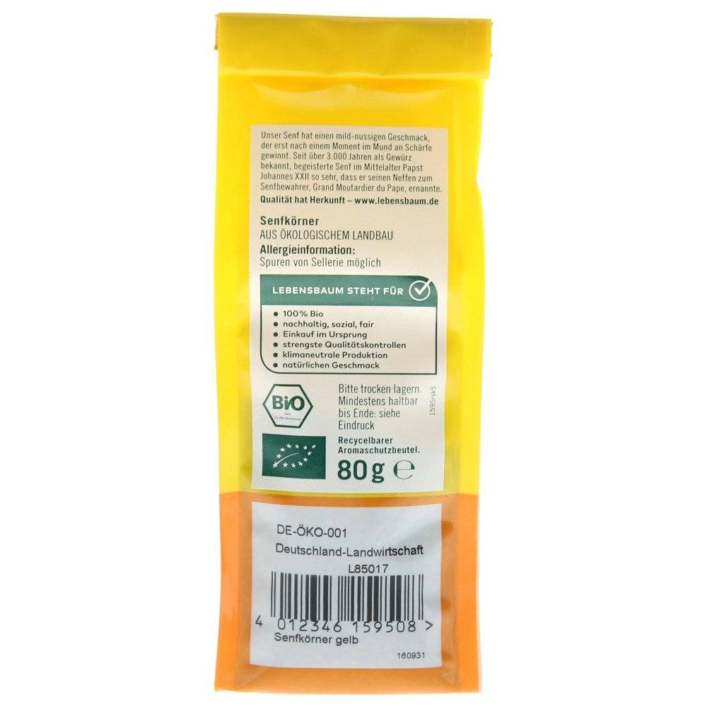 Boabe de mustar galben bio Lebensbaum, 80g