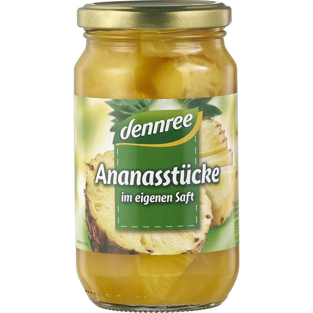 Bucati de ananas in suc propriu bio Dennree, 350g