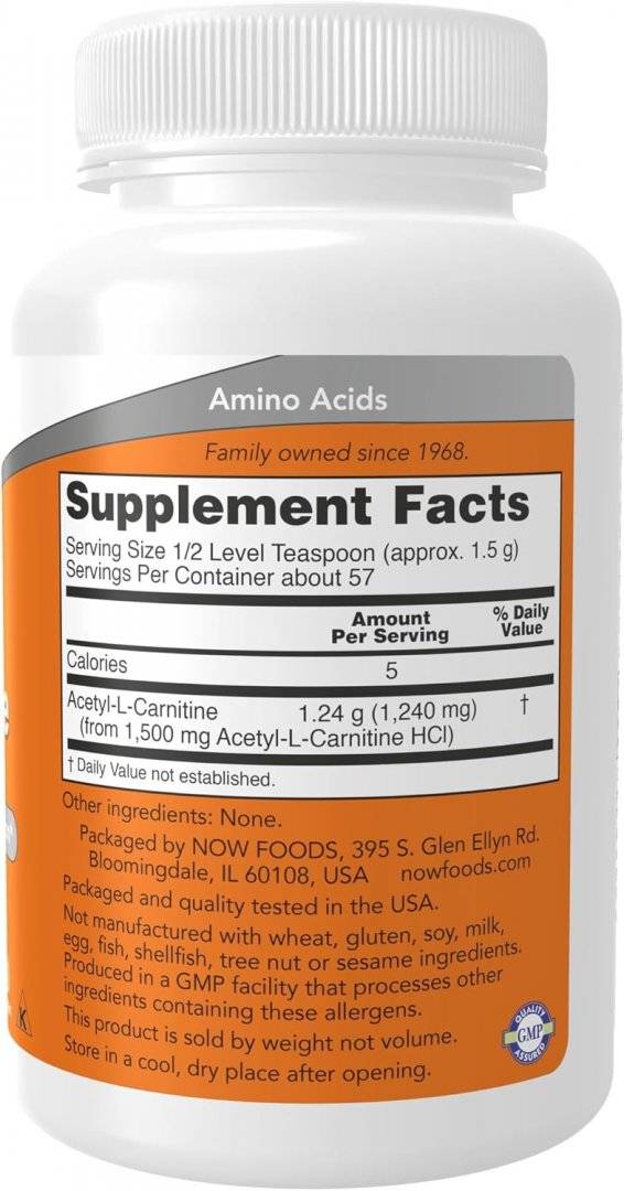 Carnitina, Acetyl-L-Carnitine Pudra Pura, 85 grame, Now Foods