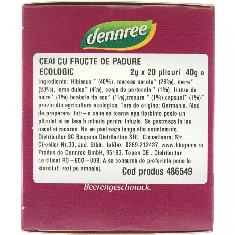 Ceai cu fructe de padure 20 plicuri bio Dennree, 40g 