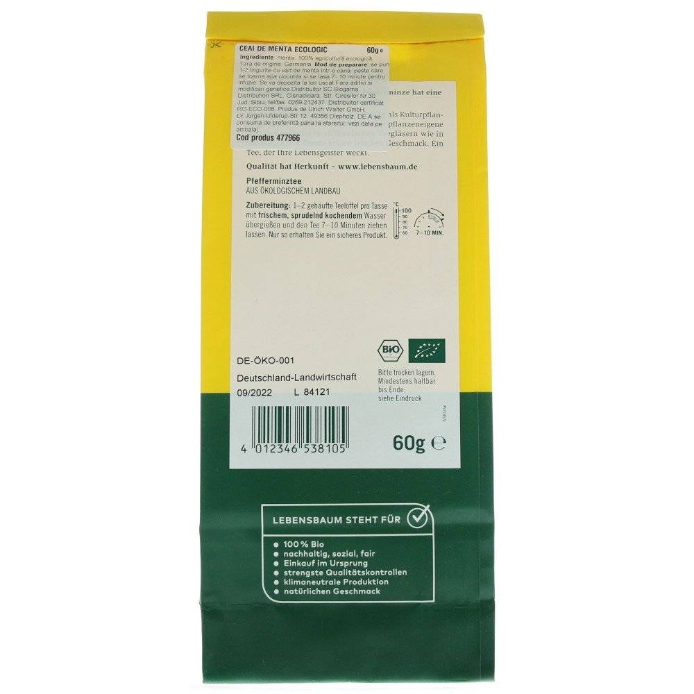 Ceai de menta bio Lebensbaum, 60g