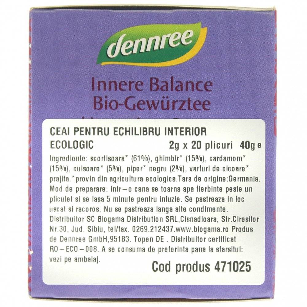 Ceai pentru echilibru interior 20 plicuri bio Dennree, 40g