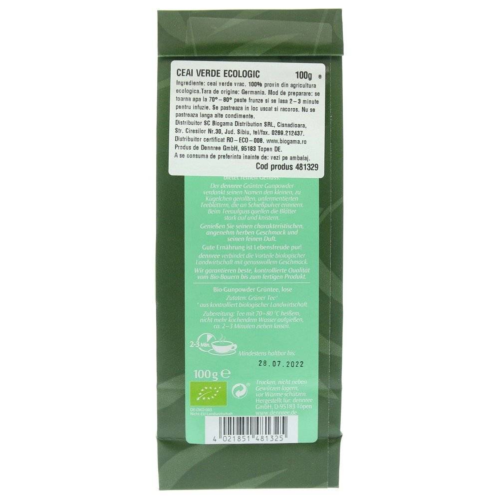 Ceai Verde Gunpowder Bio Dennree, 100g