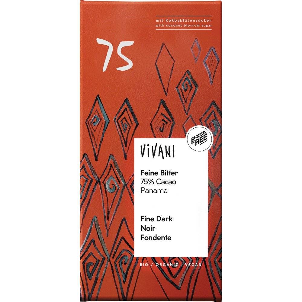 Ciocolata Amaruie Fina cu 75% Cacao Panama, BIO, Vivani, 80g