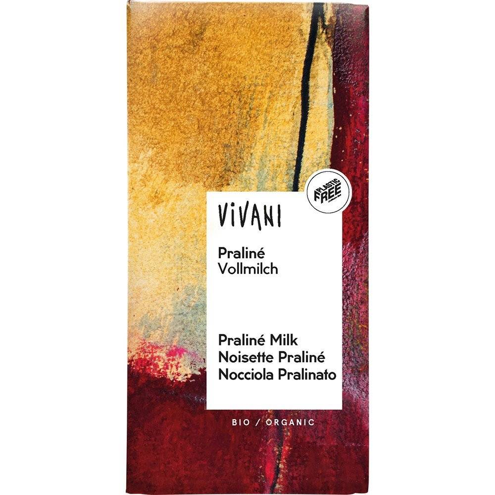 Ciocolata cu praline si lapte integral bio Vivani, 100g