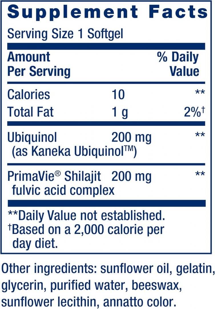 Coenzima Q10 Ubiquinol plus Shilajit Suport Mitocondrial, 200 mg 30 capsule, Life Extension