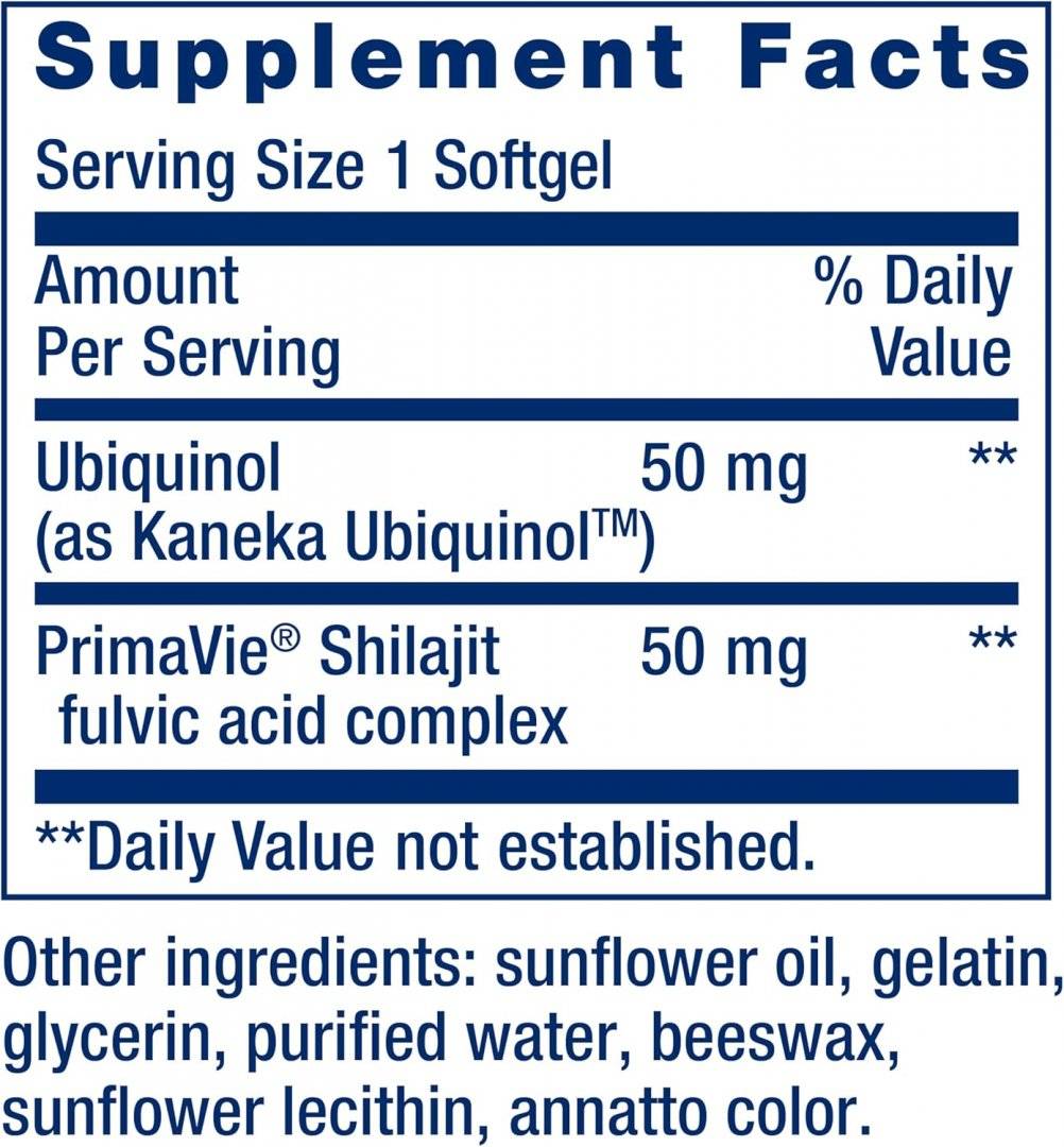 Coenzima Q10 Ubiquinol plus Shilajit Suport Mitocondrial, 50 mg 30 capsule, Life Extension