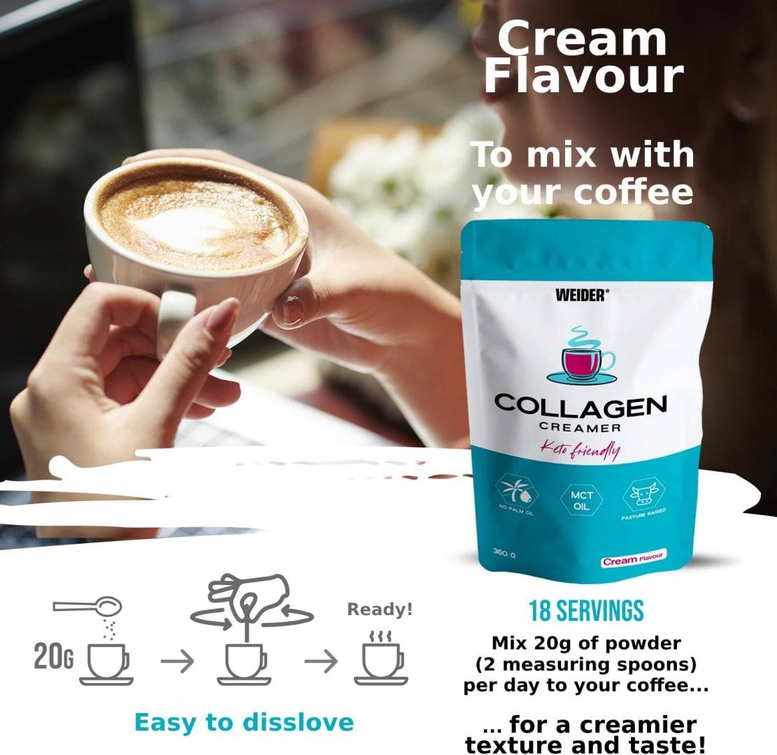 Colagen Creamer cu MCT pentru Cafea, de la Vite Crescute pe Pasuni, 360 grame, Weider