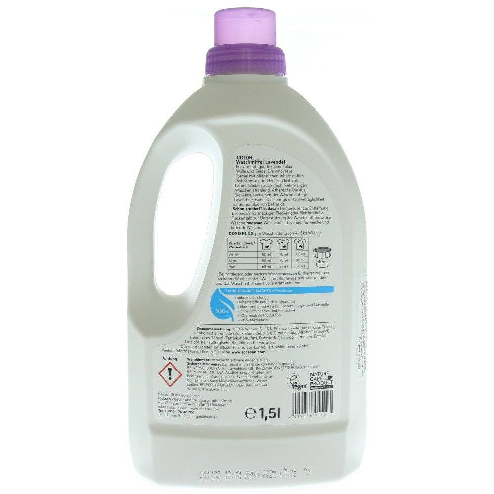 Detergent lichid pentru rufe colorate cu lavanda Sodasan, 1.5L