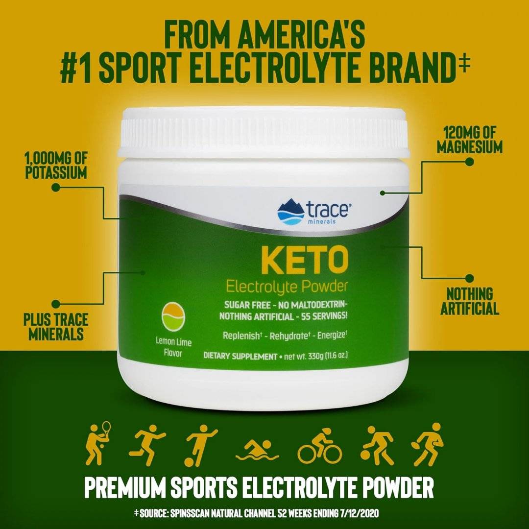 Electroliti Pudra, Keto Electrolyte Powder Lemon Lime 330 grams, Trace Minerals