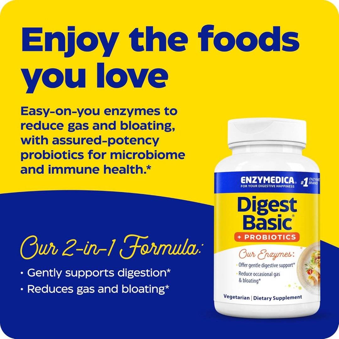 Enzime Digestive Digest Basic cu Probiotice, 90 capsule, Enzymedica