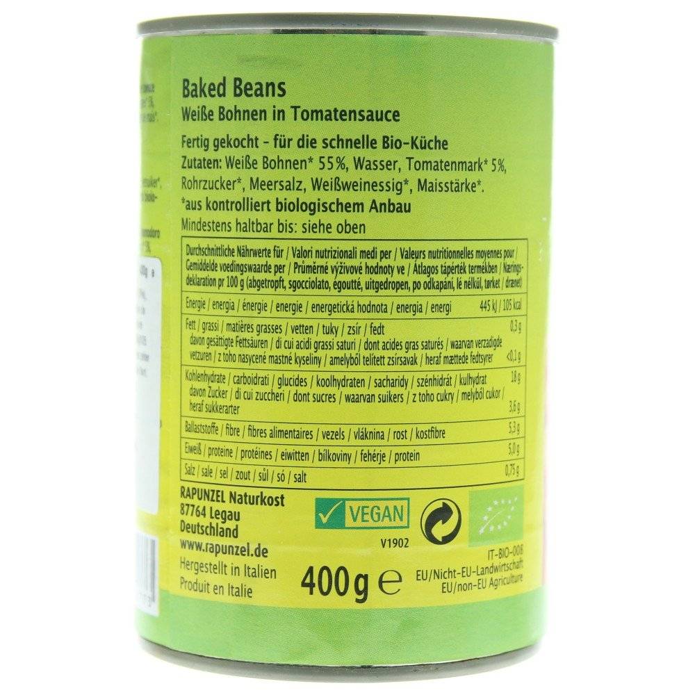 Fasole alba in sos de rosii bio Rapunzel, 400g