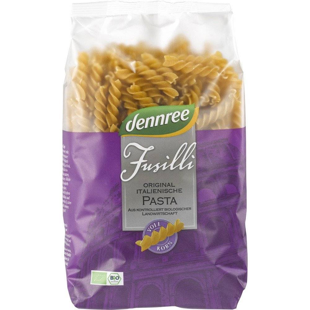 Fusilli din grau dur integrale bio Dennree, 500g