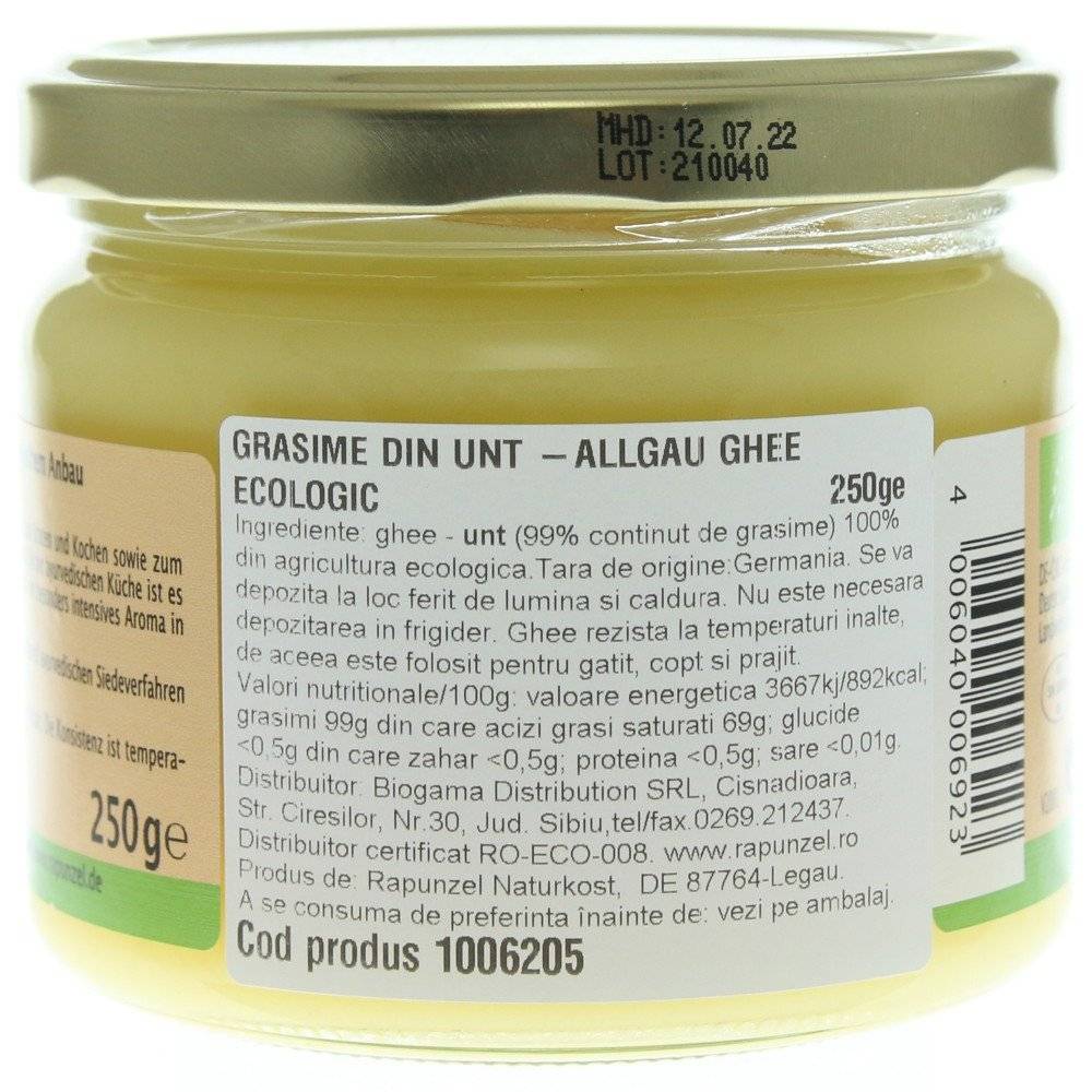 Ghee BIO, Grasime din Unt Allgau. Rapunzel, 250g*